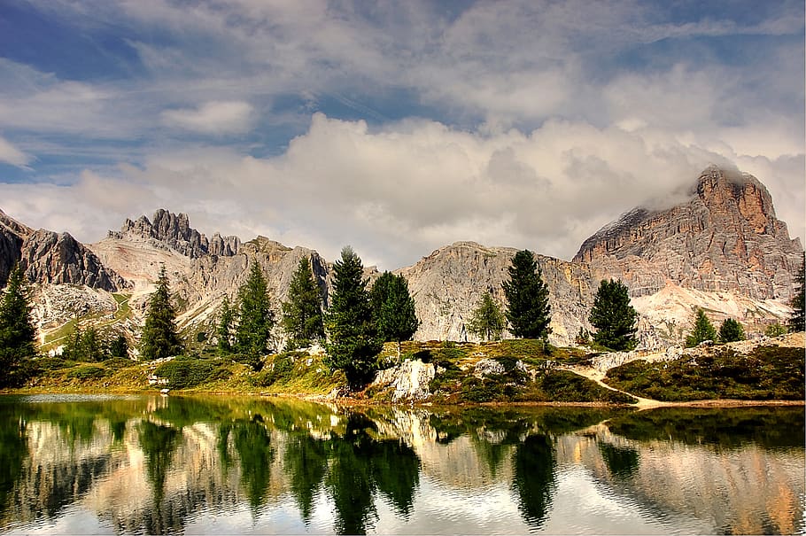 tofana, dolomites, italy, mountains, alpine, landscape, nature, HD wallpaper