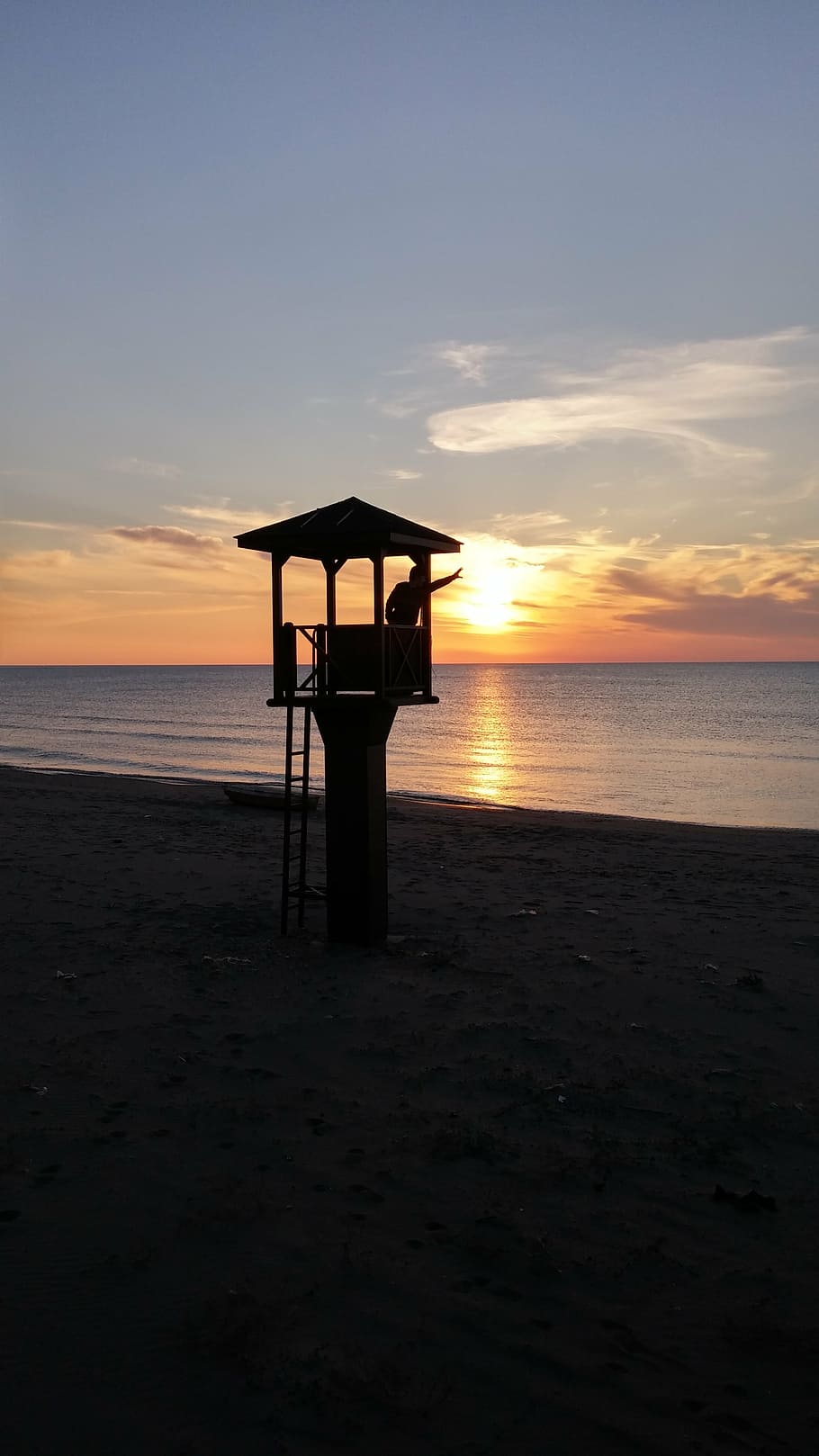 marine, tower, solar, sunset, landscape, sky, beach, blue, environmental HD wallpaper