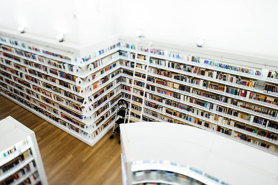 white wooden framed multi-layer shelf rack photo, book library HD wallpaper