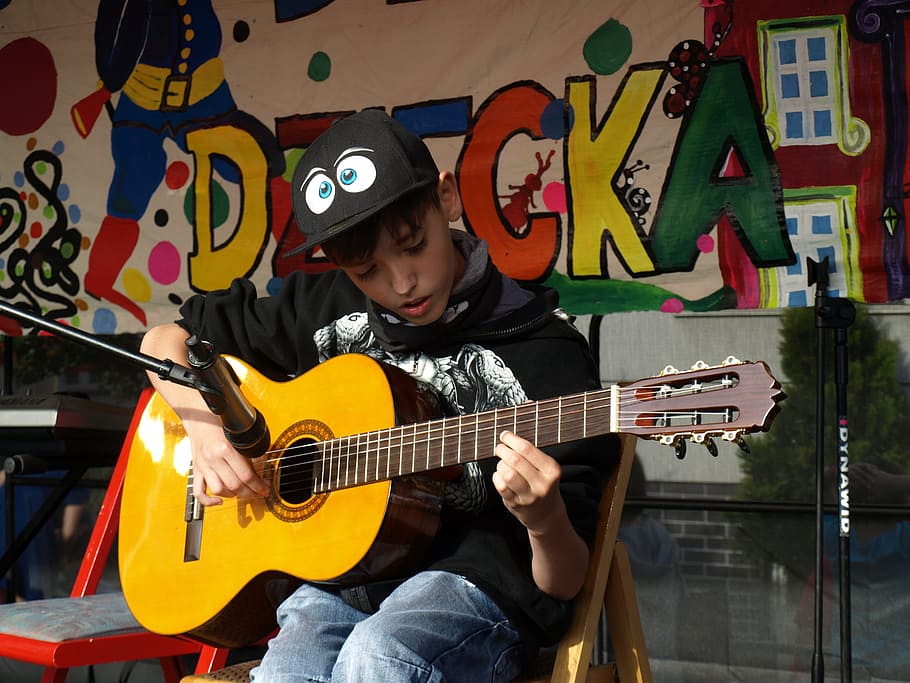 child, game, fun, musical instrument, string instrument, guitar HD wallpaper