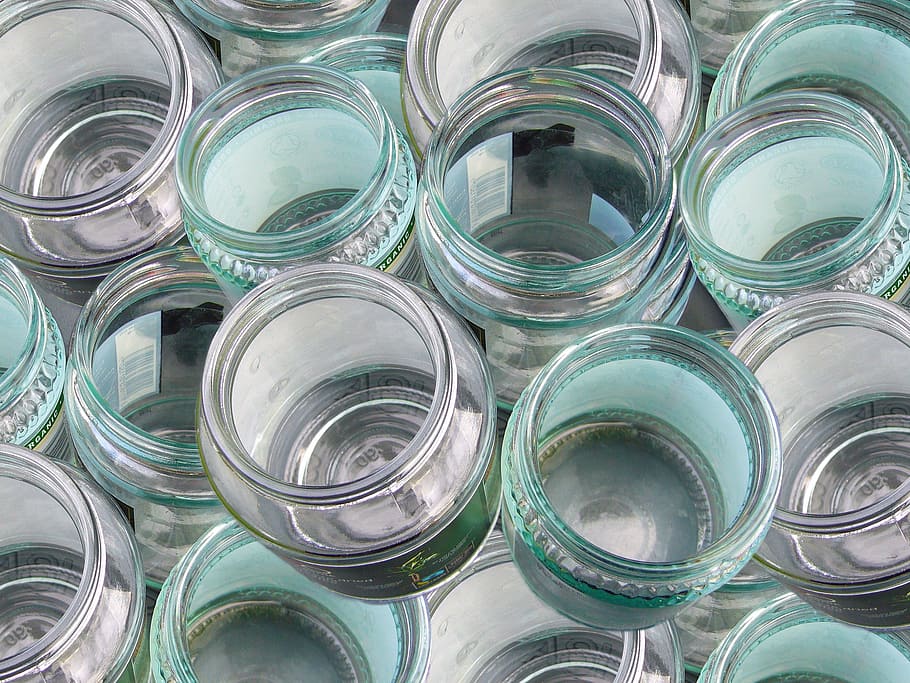 clear glass jar lot, bottles, jars, recycle, recycling, recyclable HD wallpaper