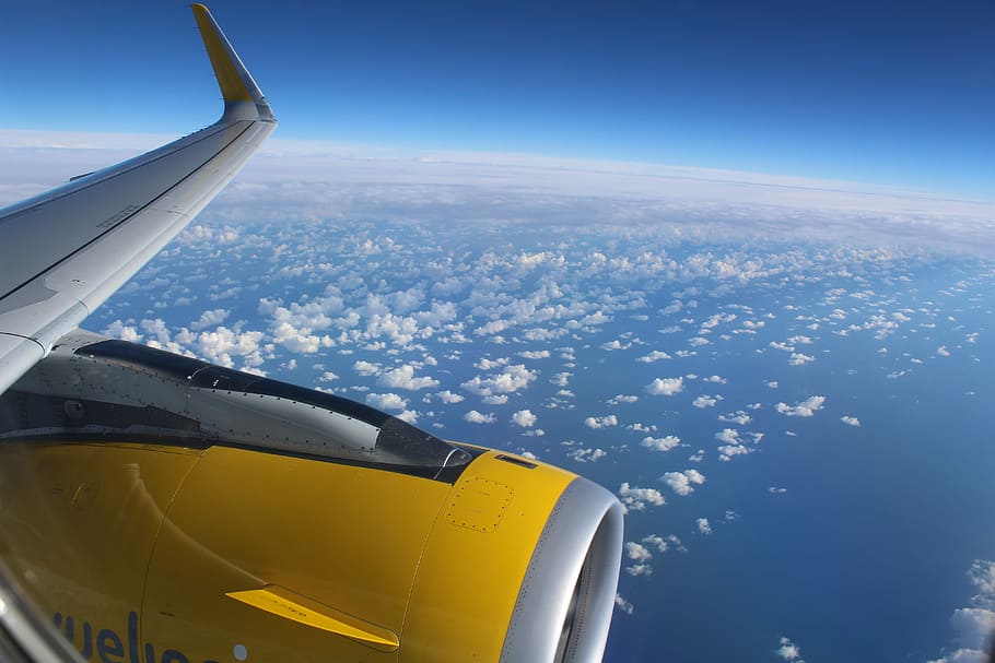 Plane, Motor, Clouds, Sky, trip, airplane, transportation, aerial view HD wallpaper