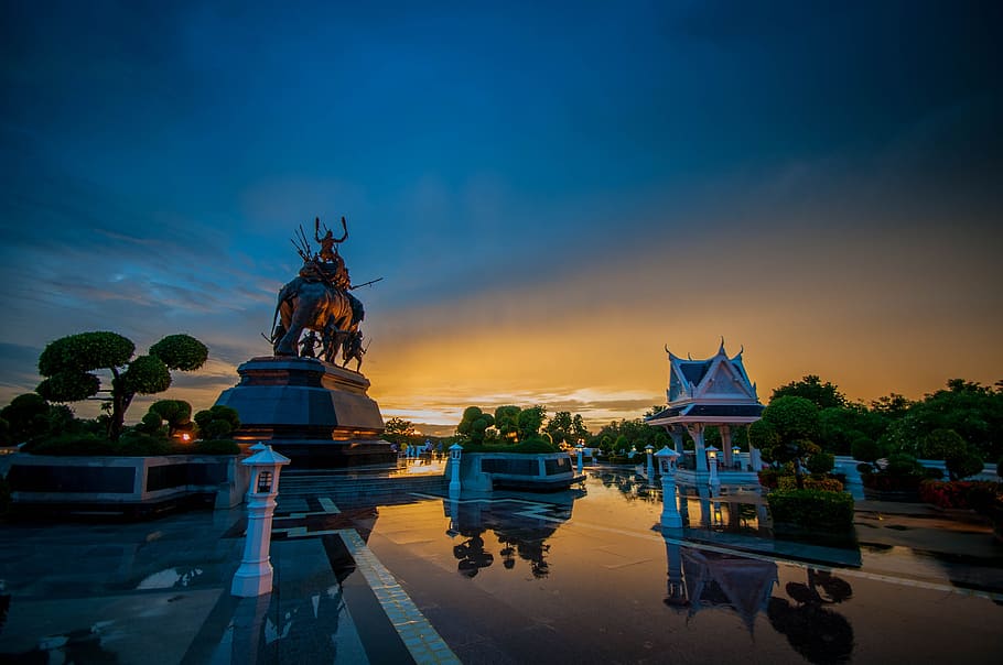theme park during golden houer, Thailand, Sunset, Background, HD wallpaper
