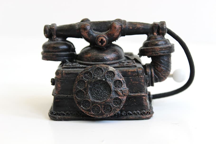vintage brown cradle rotary telephone miniature, sound, musical box, HD wallpaper