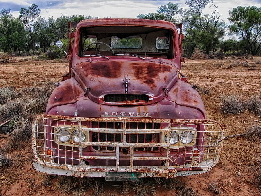 red Austin car surrounded by grass, austin truck, pickup, australia, HD wallpaper