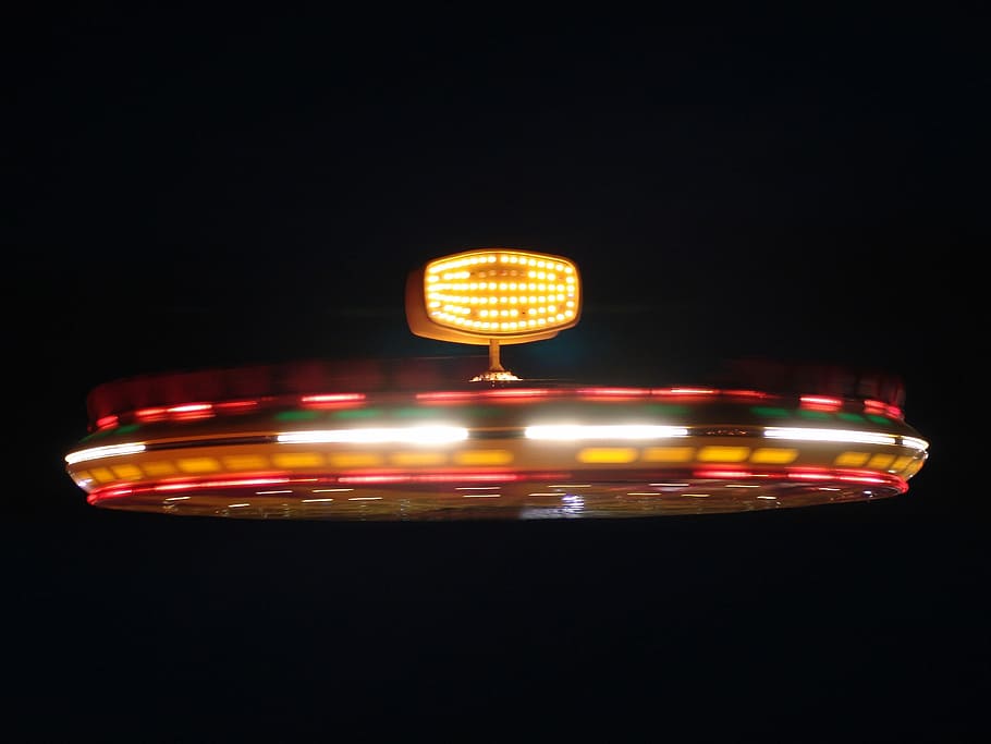 Ufo, Alien, Aliens, Dark, Lights, fly, turn, year market, carousel HD wallpaper
