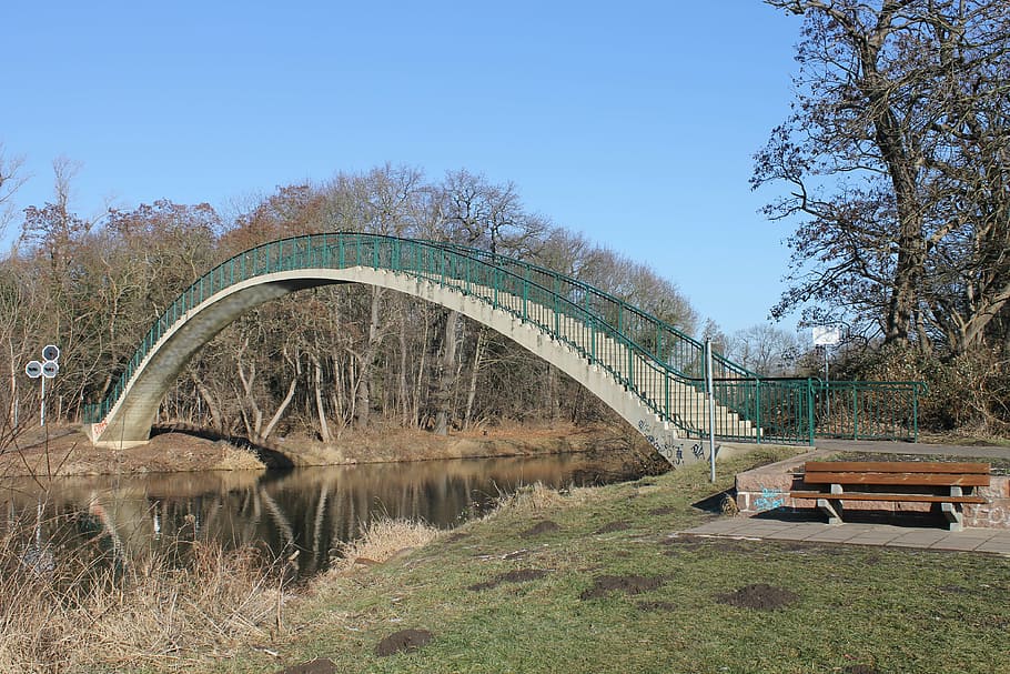 arch bridge, hall, forst werder, trotha, cat hump bridge, architecture HD wallpaper