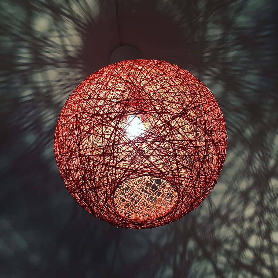 lamp, orange, lit, light, wire lamp, design, modern, illuminated HD wallpaper