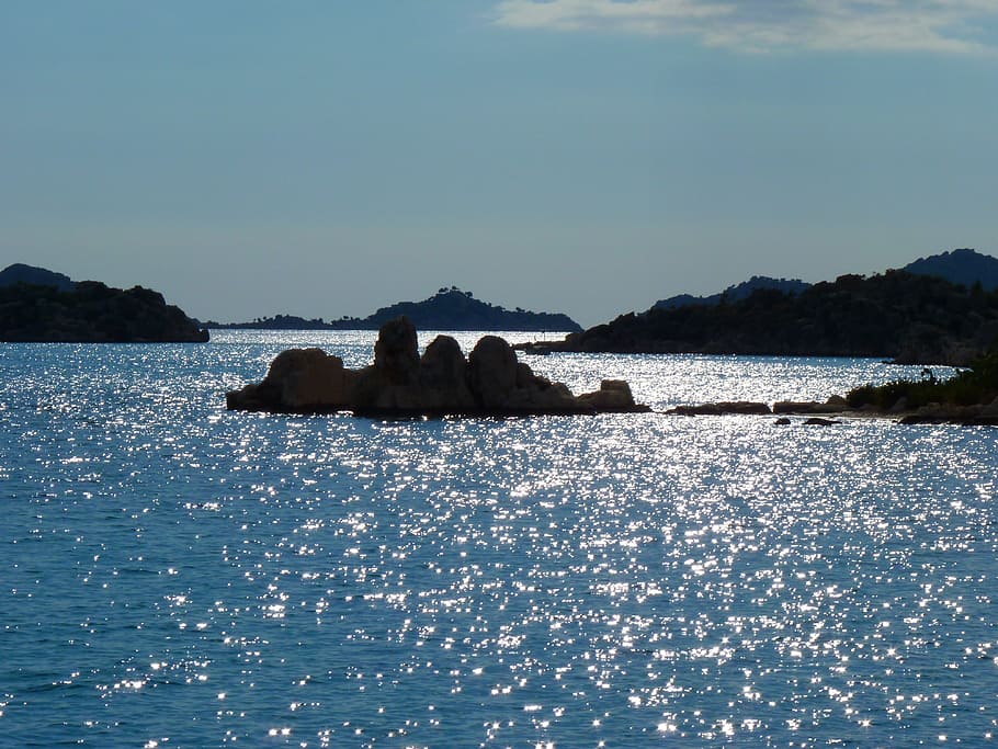 Sea, Island, Reflection, Light, back light, water, ocean, outdoors HD wallpaper