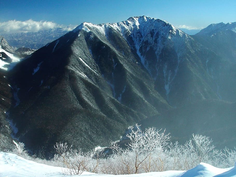 Japan, Mountains, Winter, Snow, Ice, trees, sky, clouds, nature HD wallpaper