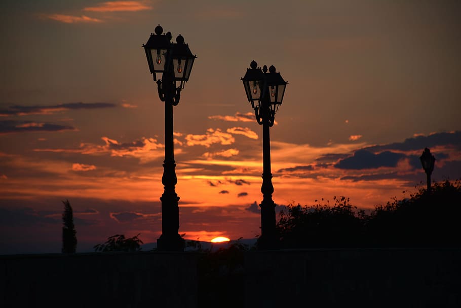 beautiful, clouds, lamps, sky, sun, sunset, wine, wine cellar HD wallpaper