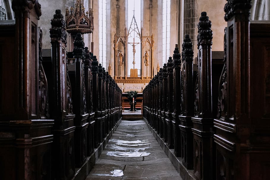brown painted cathedral interior, architecture, building, infrastructure HD wallpaper