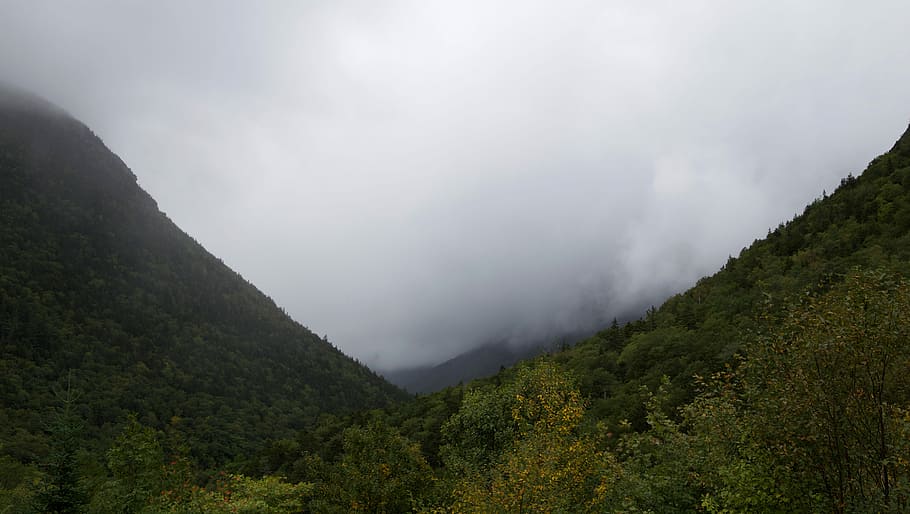 green mountain landscape photography during dawn, black, clouds HD wallpaper