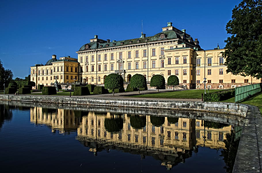 Drottningholm Palace, Castle, royal residence, hdr, reflection, HD wallpaper