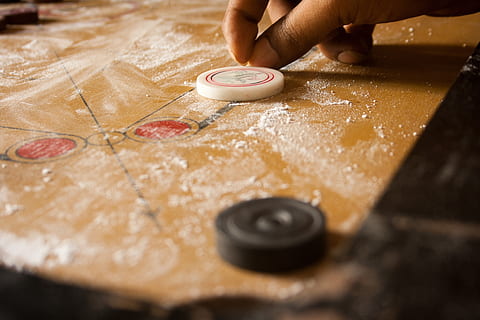 carrom, karrom, table game, pieces, coins, hitting, striker HD wallpaper