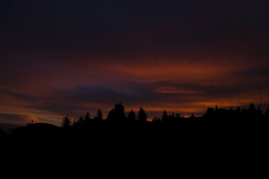 sky, sunrise, sunshine, backlight, clouds, silhouettes, yellow HD wallpaper