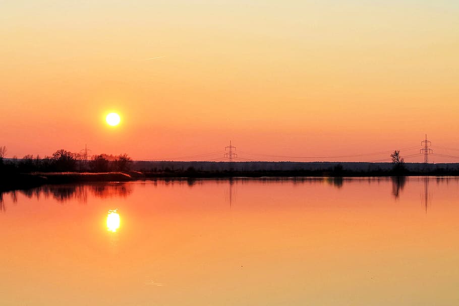 Lake, Landscape, Nature, Sunset, mirrored, reflection, water HD wallpaper