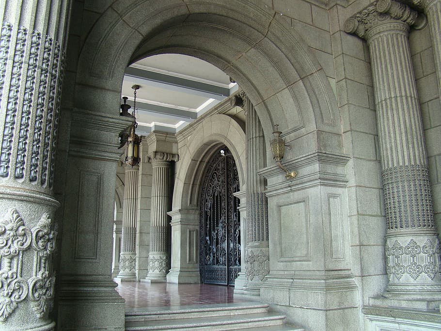 brown ceramic hallway, architecture, columns, architectural HD wallpaper