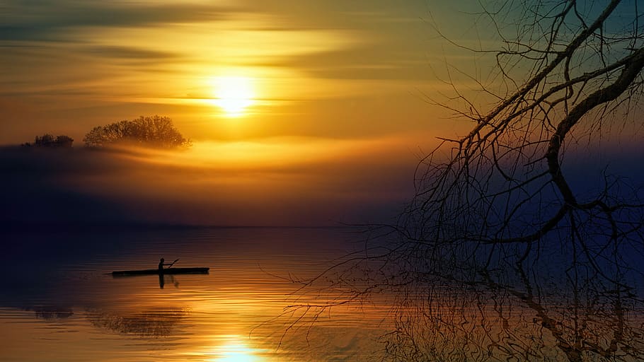 person riding boat on body of water, lake, boot, landscape HD wallpaper