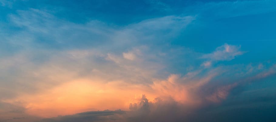 In The Evening, Sky, Clouds, Sunset, the sky, blue, orange HD wallpaper