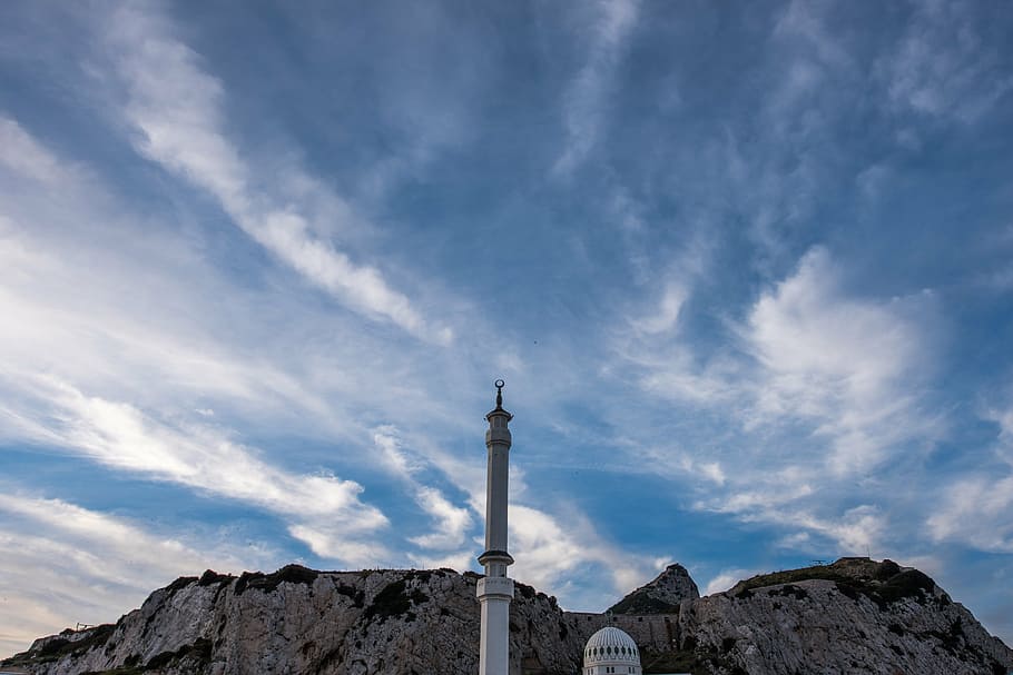 sunset, gibraltar, mosque, sky, clouds, dusk, bay, cloud - sky HD wallpaper