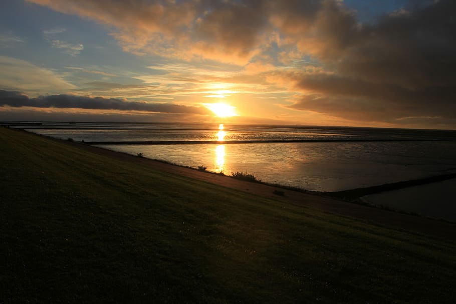 Sunset, North Sea, Background, scenics, nature, tranquility HD wallpaper