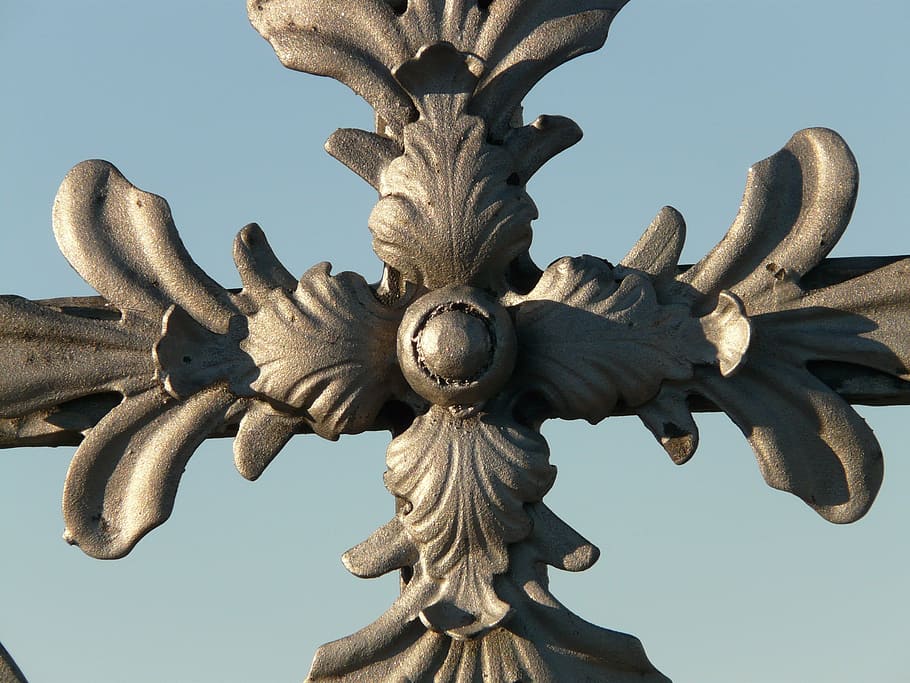 cross, iron, grid, ornament, metal, sky, faith, god, christianity HD wallpaper