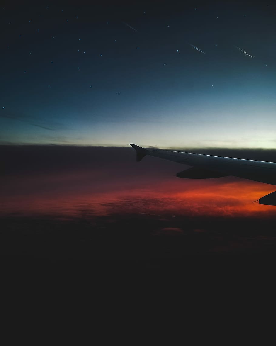 aerial photography of airplane flying, wing, view, sky, clouds HD wallpaper