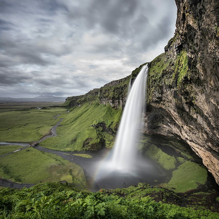time lapse photography of waterfall, landscape photography of waterfalls HD wallpaper