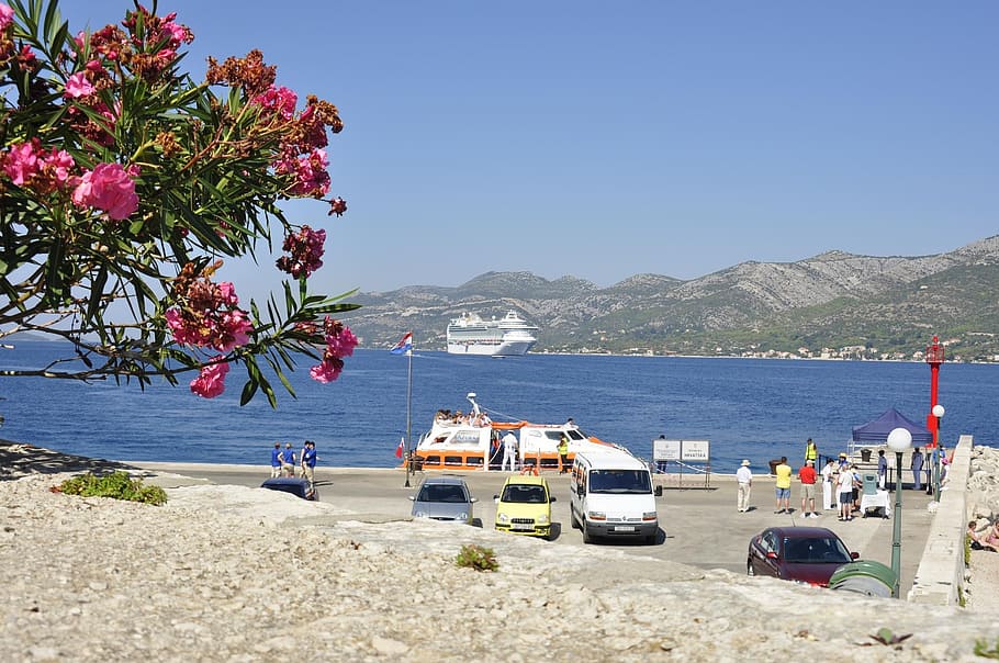 korčula, croatia, sea, boot, adriatic sea, water, port, boats, HD wallpaper