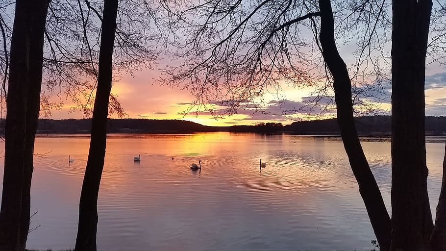 lake, sunset, sky, clouds, scenery, masuria, evening, the silence HD wallpaper