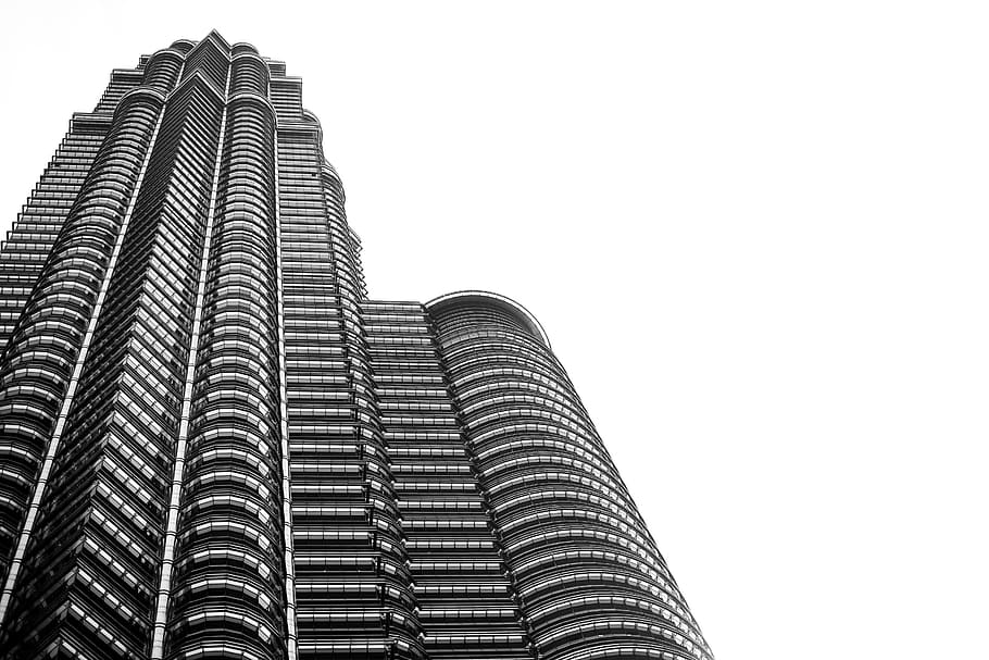 worms eyeview of gray building, worm's eye view of glass building HD wallpaper
