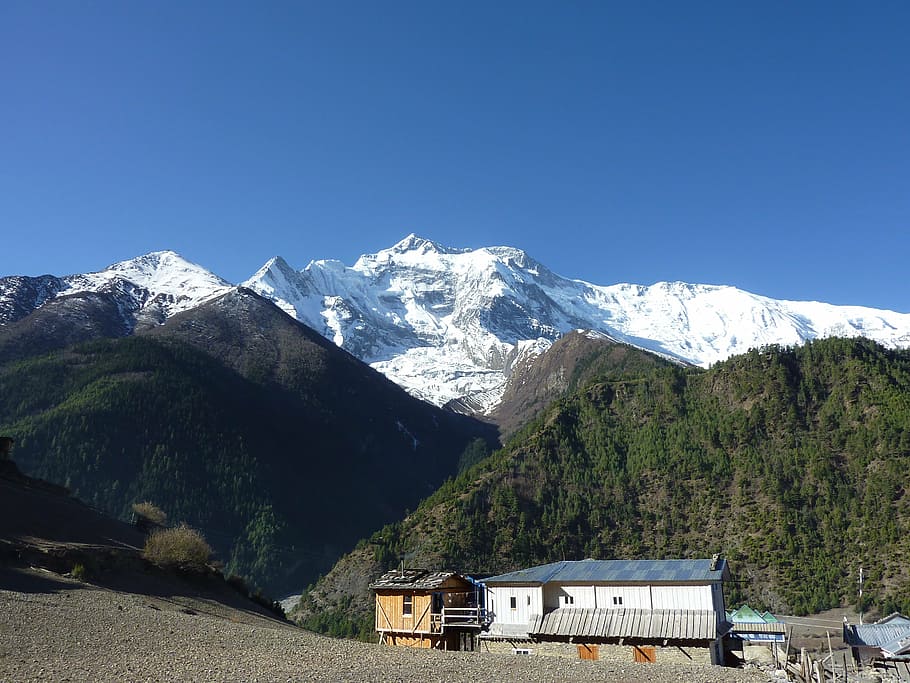 mountains, snow, sky, nepal, landscape, wilderness, scenery HD wallpaper