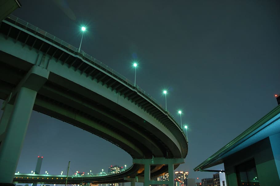 Loop, Bridge, Night View, Landscape, loop bridge, japan, street light HD wallpaper