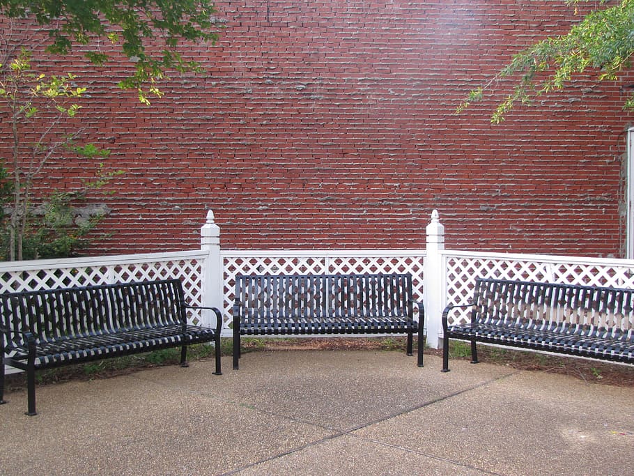 brick, wall, background, bench, rest, sit, relax, architecture HD wallpaper