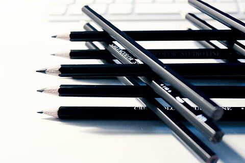 pencil lot, stack, black, pencils, keyboard, writing, drawing HD wallpaper