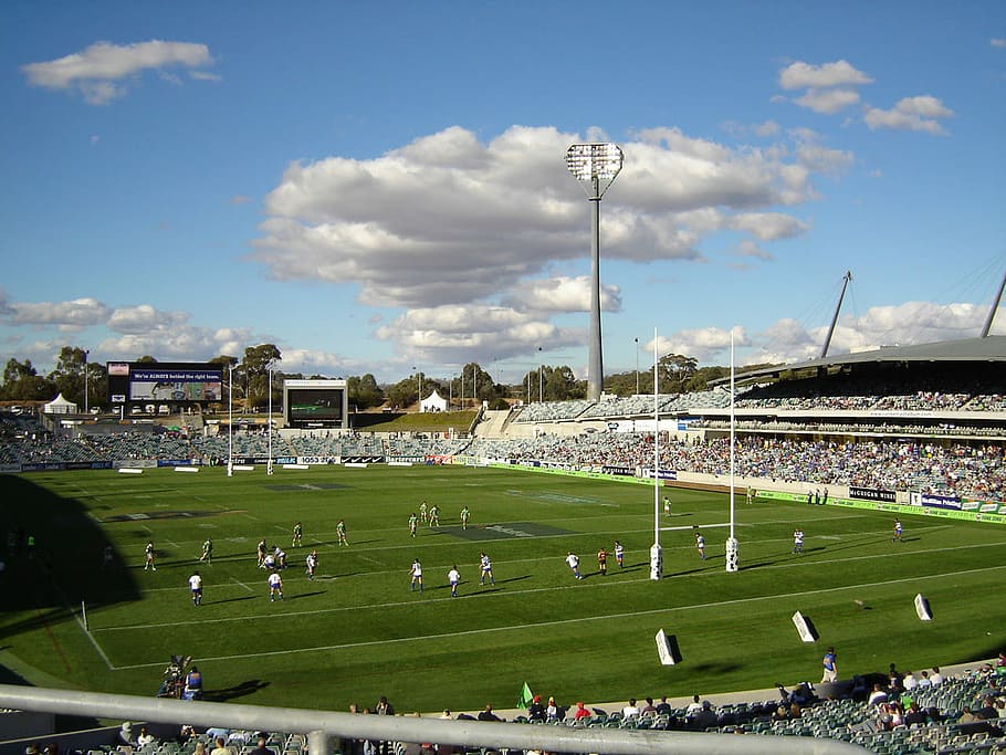 A rugby league match at Canberra Stadium in New South Wales, Australia