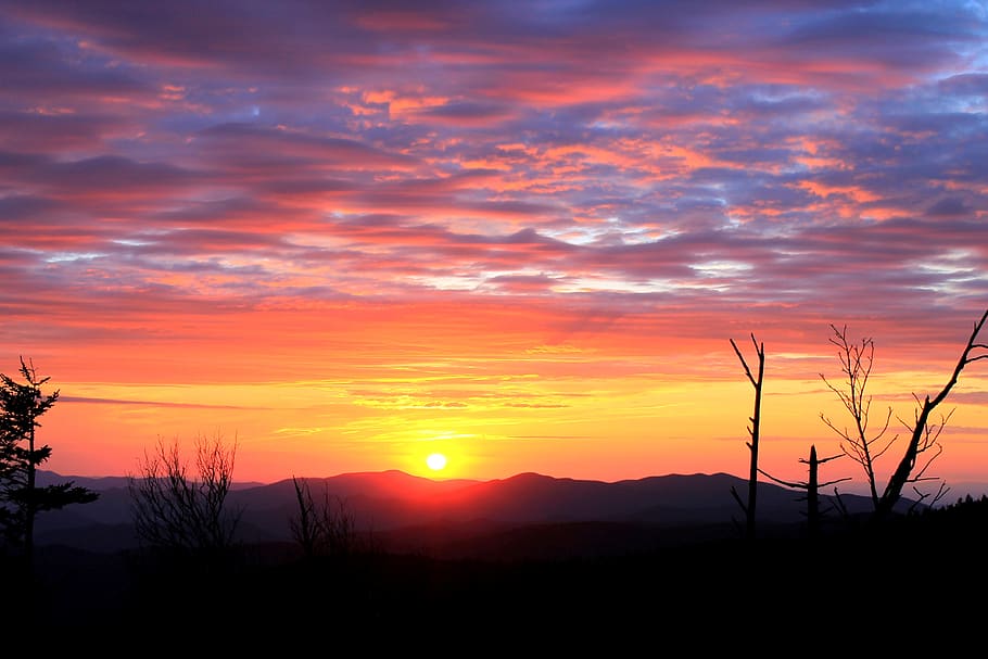 beautiful, great, great smoky mountains, sun, sunset, color, HD wallpaper