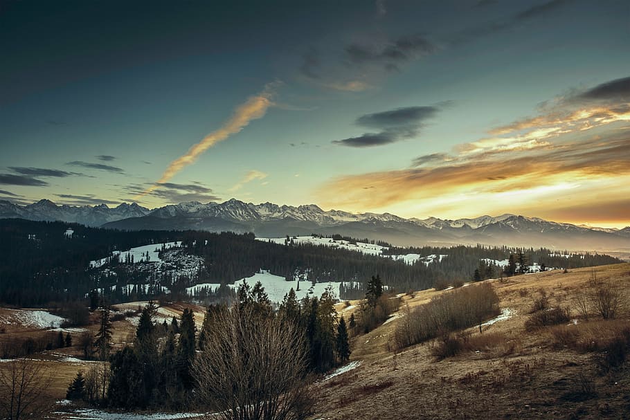 landscape photography of brown and snow mountains, mountain range HD wallpaper