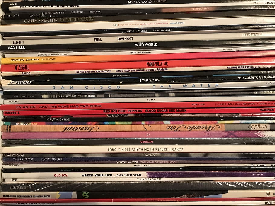 assorted-title book lot, vinyl record collection, records, retro HD wallpaper