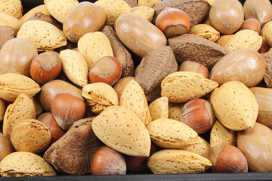 closeup photo of assorted nuts, almonds, hazelnuts, mixed nuts