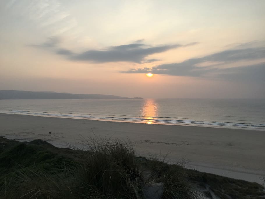 cornwall, sunset, beach, sky, sea, water, beauty in nature HD wallpaper