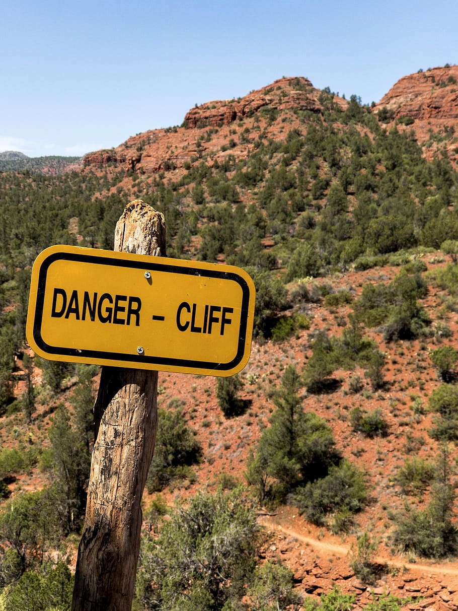 danger, sign, desert, red, rock, state park, yellow, green HD wallpaper