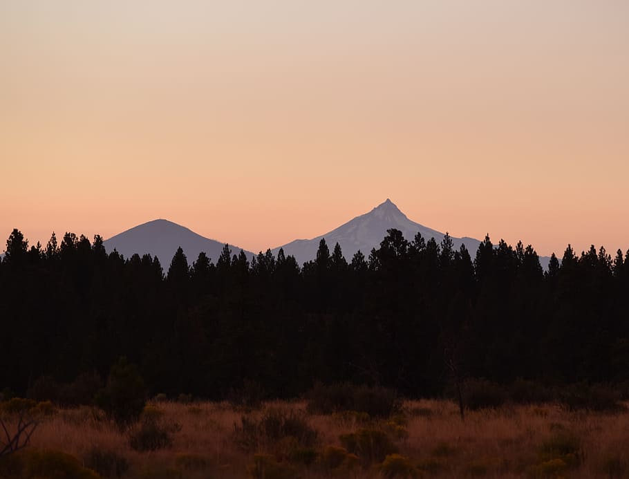 sunset, mountains, dusk, beauty in nature, sky, silhouette HD wallpaper