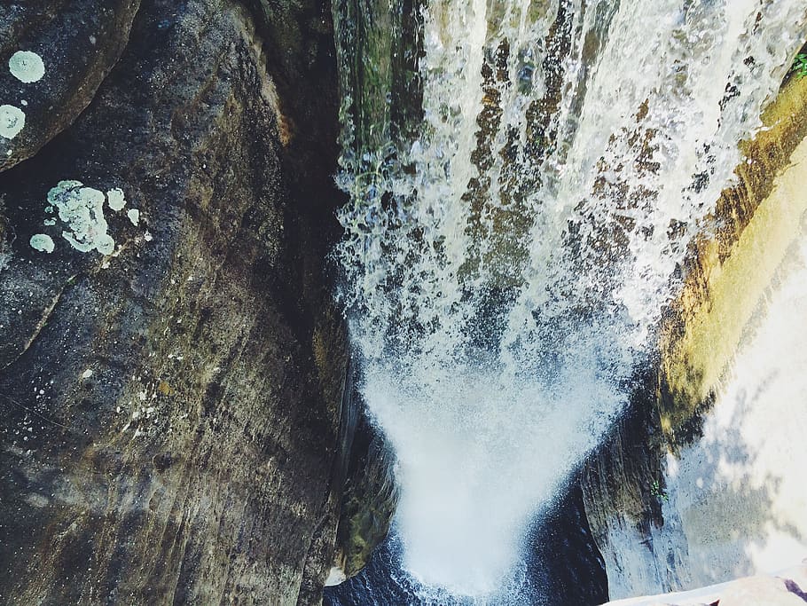 waterfall, stream, cascade, river, rock, creek, flow, motion HD wallpaper