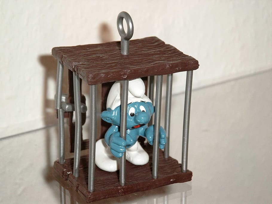 smurf, caught, prison, included, toy, indoors, no people, wood - material HD wallpaper