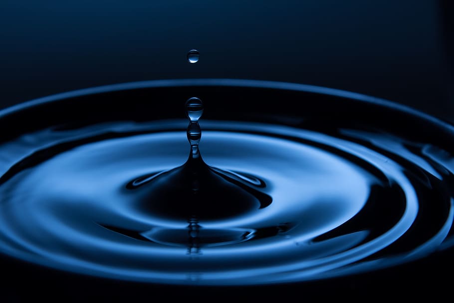 closeup photo of round dish with water, drop, liquid, blue HD wallpaper