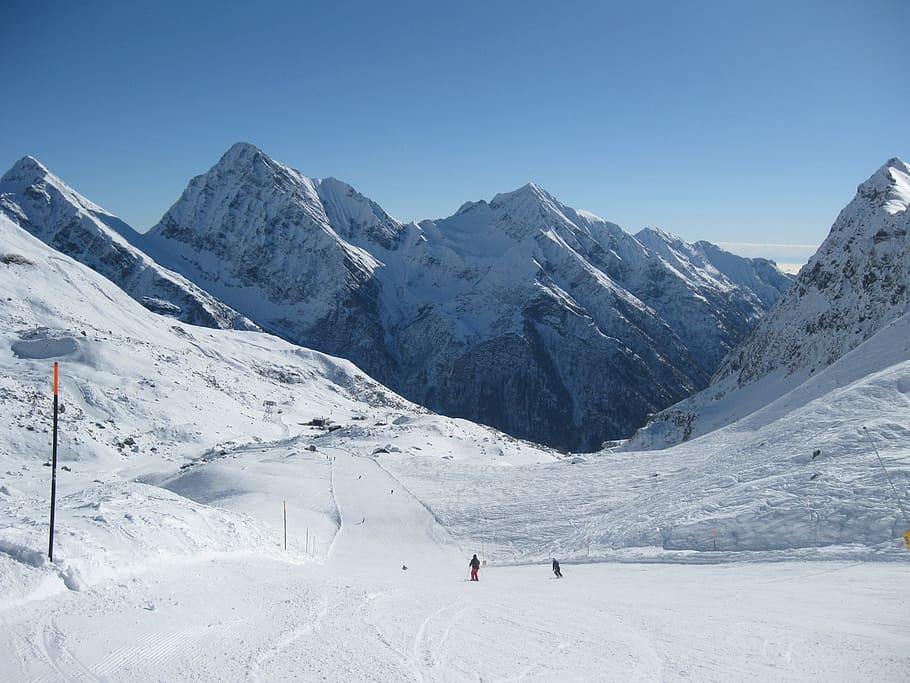 alps, winter, snow, skiing, the ski slope, mountain, cold temperature HD wallpaper