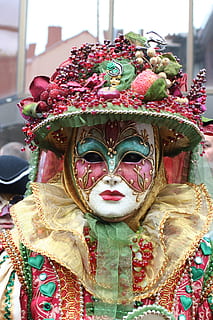multicolored mask costume with fruit headdress, carnival, decoration HD wallpaper