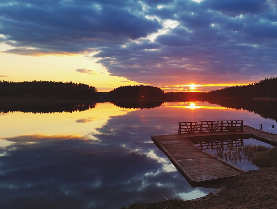 light, dawn, landscape, nature, beautiful, clouds, dock, dusk HD wallpaper